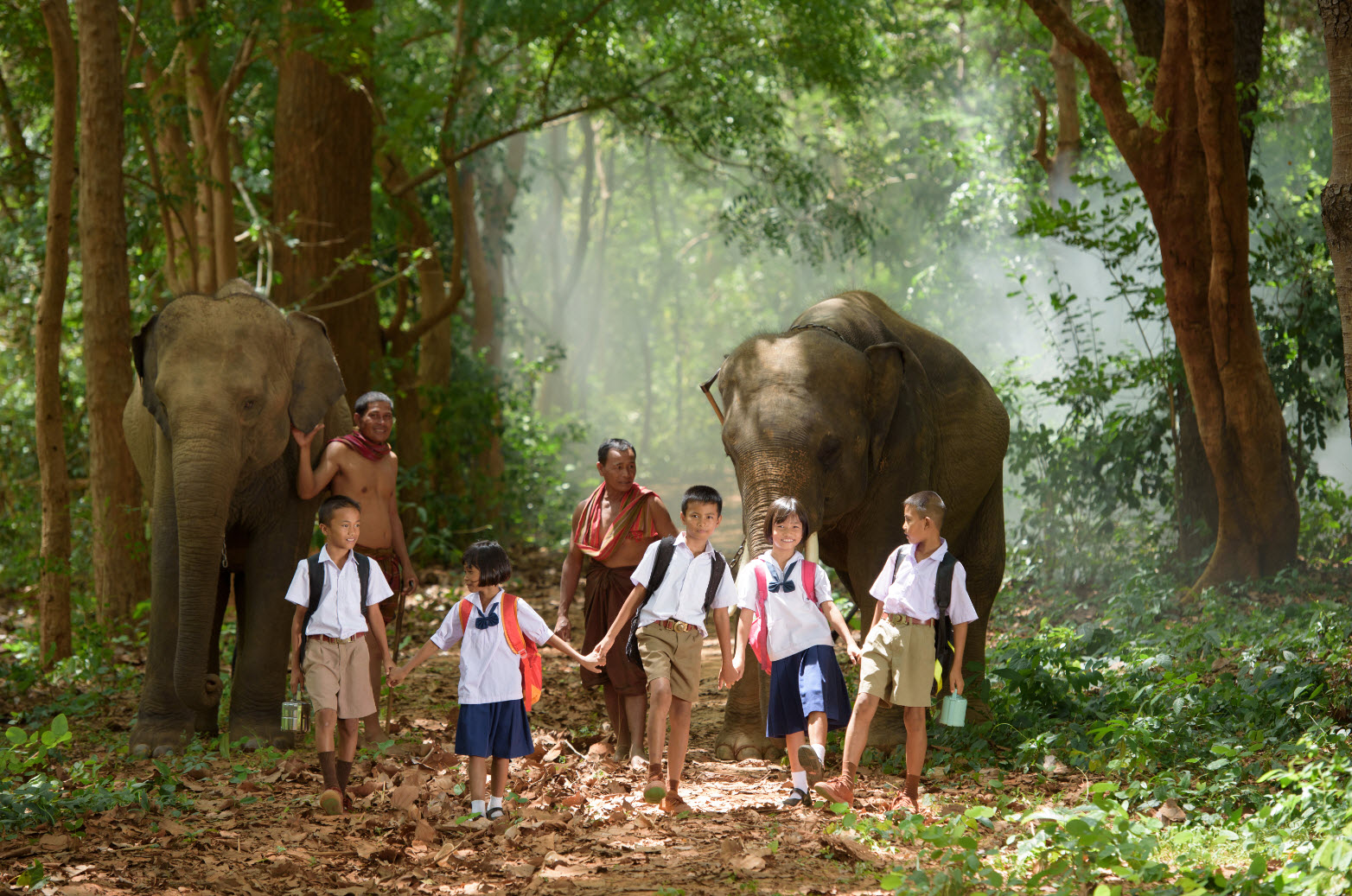 дети и слоны в Таиланде